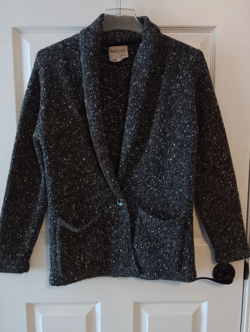 Vintage Nordstrom Gallery Wool Blend Speckled Shawl Collar Cardigan Sweater - Picture 3 of 6